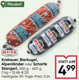 Maximarkt Krakauer, Bierkugel, Alpenländer oder Scharfe Stangerl Angebot