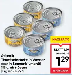 Maximarkt Atlantik Thunfischstücke in Wasser oder in Sonnenblumenöl Angebot