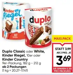 Maximarkt Duplo Classic oder White, Kinder Riegel, 10er oder Kinder Country Angebot