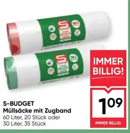 Maximarkt S-BUDGET Müllsäcke mit Zugband Angebot