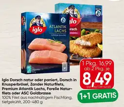 Spar Iglo Dorsch natur oder paniert, Dorsch in Knusperbrösel, Zander Naturfilets, Angebot