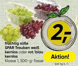 Spar fruchtig süße SPAR Trauben weiß kernlos oder rot/blau kernlos Angebot