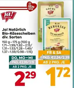 Billa Ja! Natürlich Bio-Käsescheiben div. Sorten Angebot