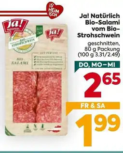 Billa Ja! Natürlich Bio-Salami vom Bio- Strohschwein Angebot