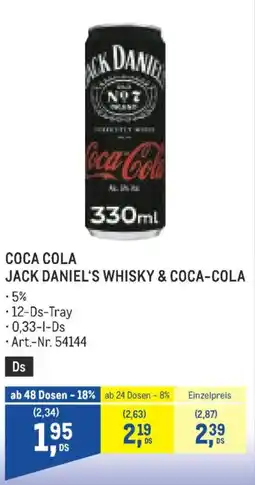 Metro Coca cola jack daniel‘s whisky & coca-cola Angebot