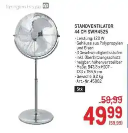 Metro STANDVENTILATOR 44 CM SWM4525 Angebot