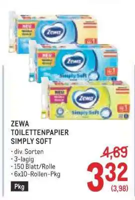Metro ZEWA TOILETTENPAPIER SIMPLY SOFT Angebot