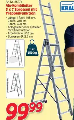 Zgonc Art.Nr. 55274 Alu-Kombileiter 3 x 7 Sprossen mit Treppenfunktion Angebot