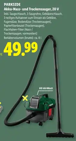Lidl Parkside akku nass und trockensauger 20 v Angebot