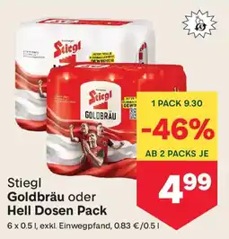 MPreis Stiegl Goldbräu oder Hell Dosen Pack Angebot