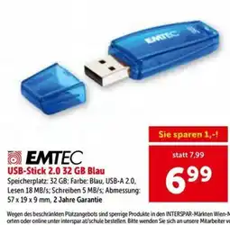 Interspar EMTEC USB-Stick 2.0.32 GB Blau Angebot