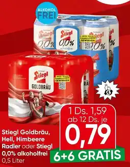 Spar Stiegl Goldbräu, Hell, Himbeere Radler oder Stiegl 0,0% alkoholfrei Angebot
