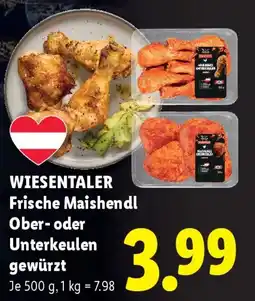 Lidl Wiesentaler frische maishendl ober- oder unterkeulen gewürzt Angebot