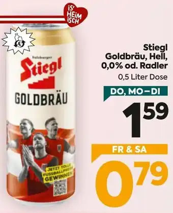 Billa Stiegl Goldbräu, Hell, 0,0% od. Radler Angebot