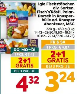 Billa Iglo Fischstäbchen div. Sorten, Fisch'n'Rösti, Polar- Dorsch in Knusper- hülle od. Knusper Abenteuer, MSC Angebot
