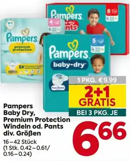 Billa Pampers Baby Dry, Premium Protection Windeln od. Pants Angebot