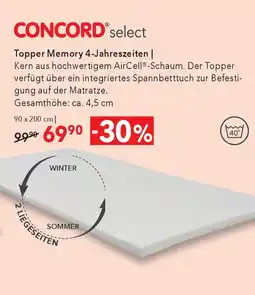 Matratzen Concord CONCORD select Topper Memory 4-Jahreszeiten Angebot