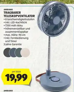 Hofer Ambiano tragbarer teleskopventilator Angebot