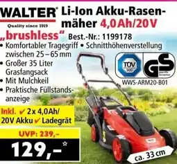 Norma WALTER Li-Ion Akku-Rasen- mäher 4,0 Ah/20V Angebot