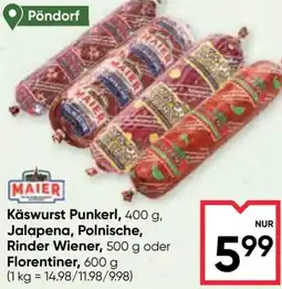 Maximarkt Käswurst Punkerl, Jalapena, Polnische, Rinder Wiener, oder Florentiner Angebot