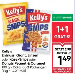 Maximarkt Kelly's Erdnuss, Giant, Linsen oder Käse-Snips oder Donuts Peanut & Caramel Angebot