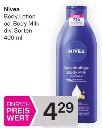 Bipa Nivea body lotion od. body milk Angebot