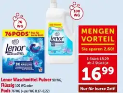 Interspar Lenor Waschmittel Pulver 90 WG, Flüssig 100 WG oder Pods 76 WG Angebot