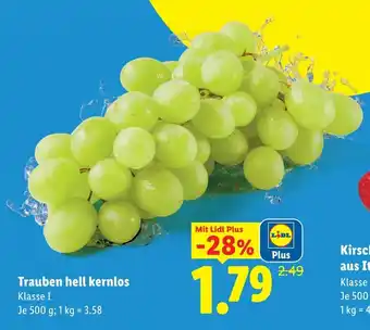 Lidl Trauben hell kernlos Angebot