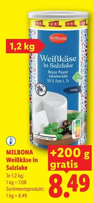 Lidl Milbona weißkäse in salzlake Angebot