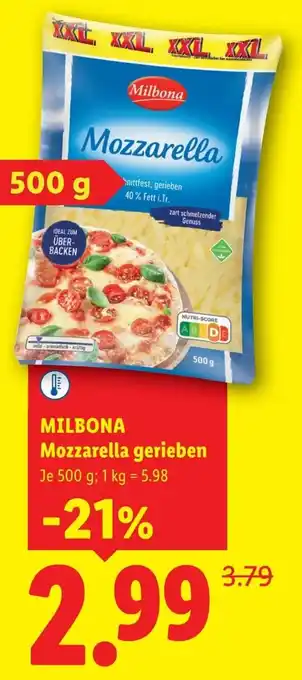 Lidl Milbona mozzarella gerieben Angebot
