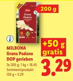 Lidl Milbona grana padano dop gerieben Angebot