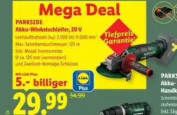 Lidl Mega deal parkside parkside akku-winkelschleifer, 20 v Angebot