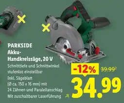 Lidl Parkside akku- handkreissäge, 20 v Angebot