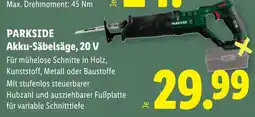 Lidl Parkside akku-säbelsäge, 20 v Angebot