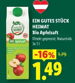 Lidl Ein gutes stück heimat bio apfelsaft Angebot