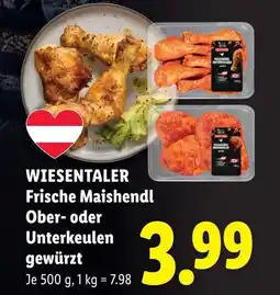 Lidl Wiesentaler frische maishendl ober- oder unterkeulen gewürzt Angebot