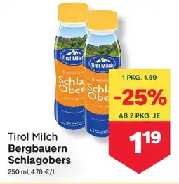 MPreis Tirol Milch Bergbauern Schlagobers Angebot