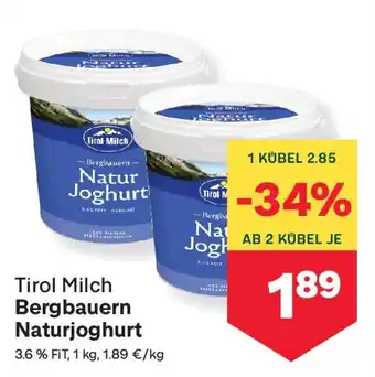 MPreis Tirol Milch Bergbauern Naturjoghurt Angebot