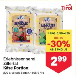 MPreis Erlebnissennerei Zillertal Käse Portion Angebot