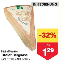 MPreis Fasslbauer Tiroler Bergkäse Angebot