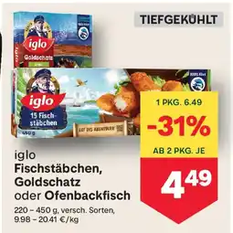 MPreis Iglo fischstäbchen goldschatz oder ofenbackfisch Angebot
