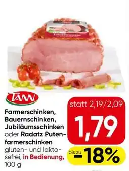 Eurospar TANN Farmersschinken, Bauernschinken, Jubiläumsschinken oder Radatz Putenfarmersschinken Angebot