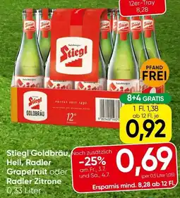 Spar Stiegl Goldbräu, Hell, Radler Grapefruit oder Radler Zitrone Angebot