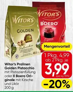 Spar Witor's Pralinen Golden Pistacchio mit Pistazienfüllung oder II Boero Ori- ginale mit Kirsche und Likör Angebot