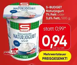 Spar S-BUDGET Naturjogurt 1% Fett oder 3,6% Fett Angebot