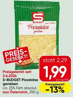 Spar S-BUDGET Pizzakäse gerieben Angebot