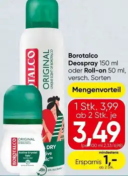 Spar Borotalco Deospray oder Roll-on Angebot