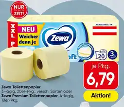 Spar Zewa Toilettenpapier 3-lagig, 20er-Pkg., versch. Sorten oder Zewa Premium Toilettenpapier, 4-lagig, 18er-Pkg. Angebot