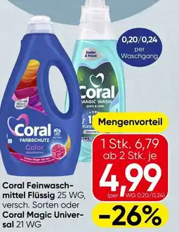 Spar Coral Feinwasch- mittel Flüssig oder Coral Magic Univer- sal Angebot