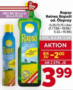 Billa Rapso Reines Rapsöl od. Ölspray Angebot